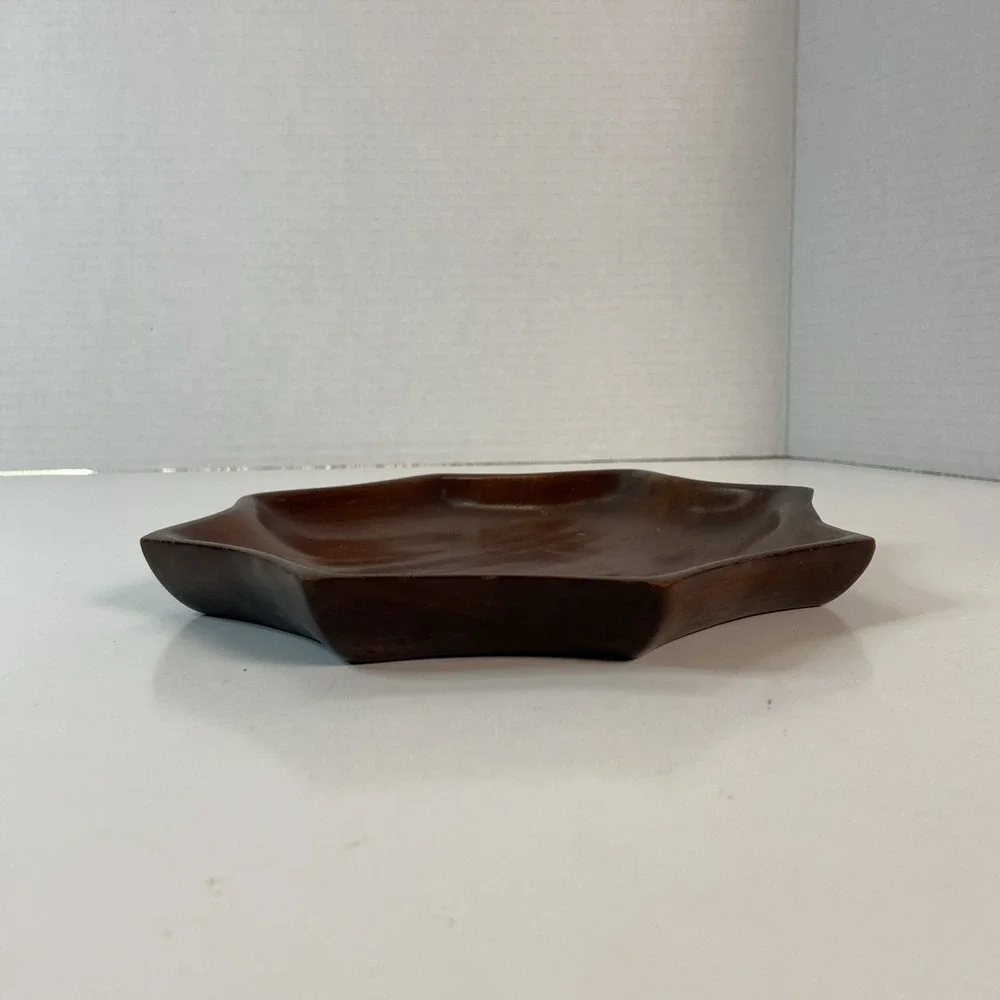 Vtg Solid Mahogany Wooden Tray Platter Handmade in Haiti Table Decor Catch All